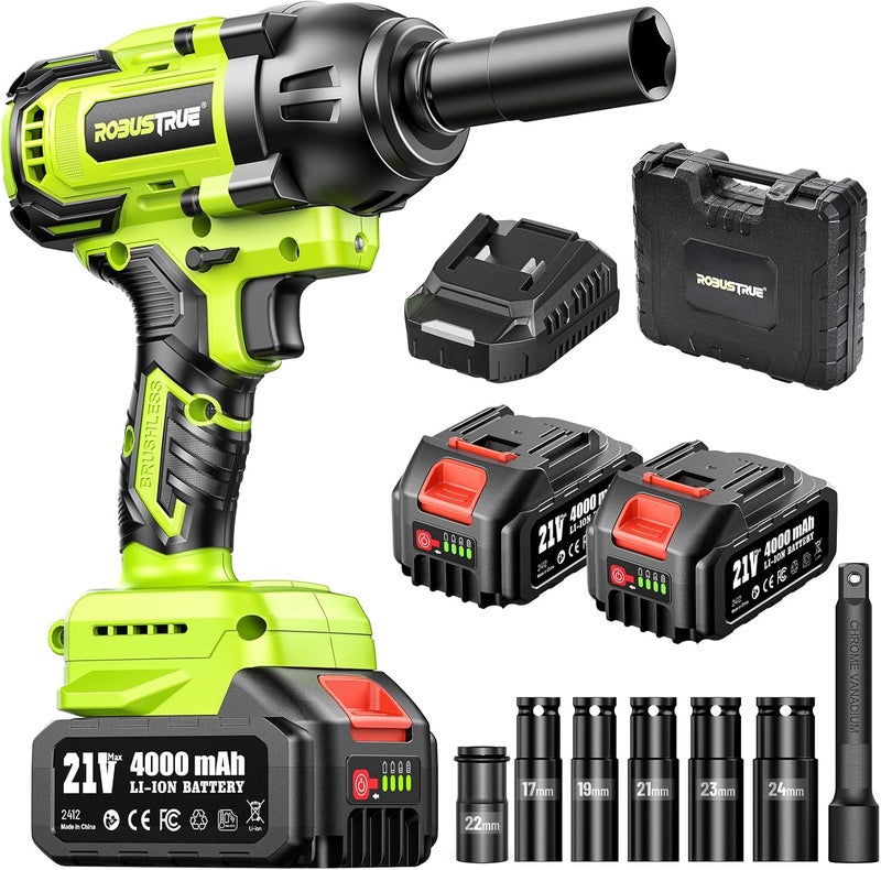 Robustrue Cordless Impact Wrench, 885Ft-lbs (1200N.m) 1/2" Brushless Impact Gun, 21V High Torque Power Impact Driver, 2x4.0Ah Batteries Electric Impact Motor Variable Speeds for Car/Truck RV/Mower - Image 1